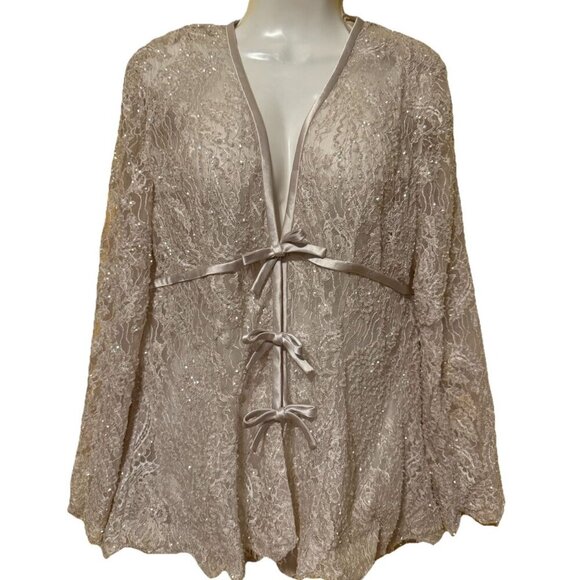 Saks Fifth Avenue Tops - Saks Fifth Avenue Folio Collection Beaded Long Sleeve Formal Beige‎ Blouse Sz 14